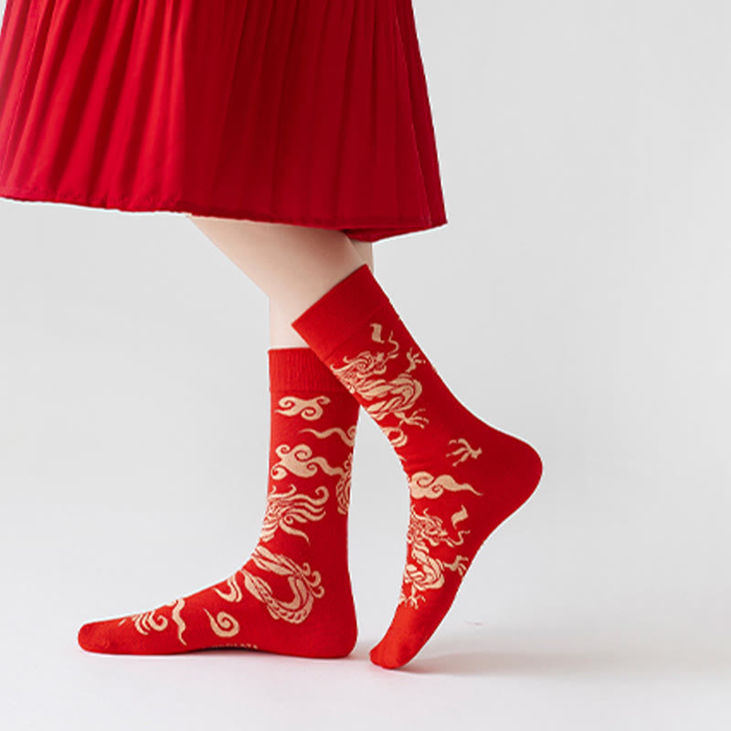 Buddha Stones Casual Red Dragon Cotton Quarter Men Women Unisex Socks - image 7