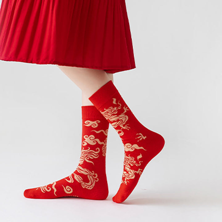 Buddha Stones Casual Red Dragon Cotton Quarter Men Women Unisex Socks - image 7