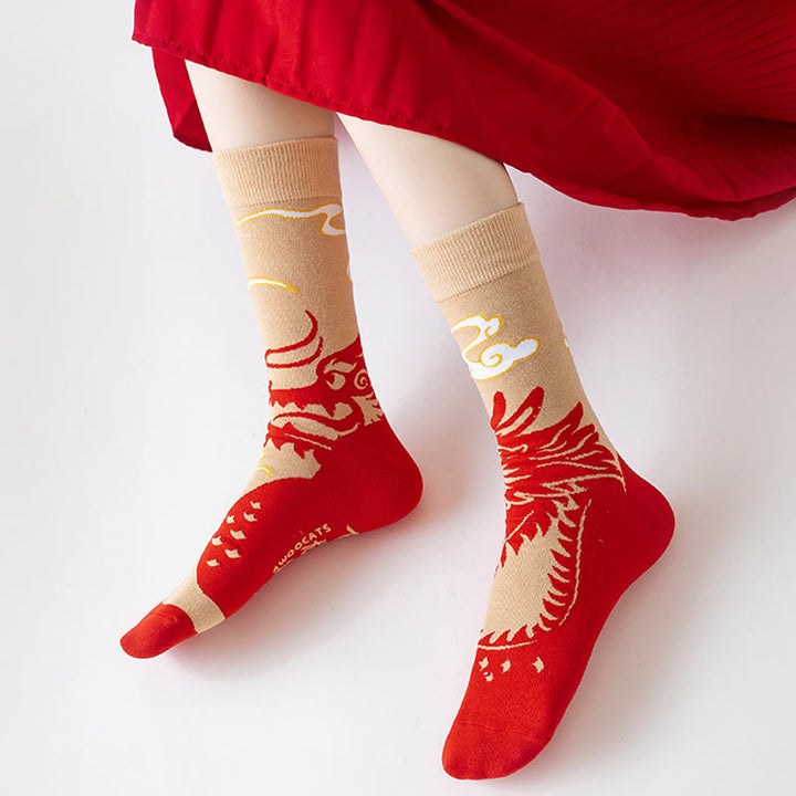 Buddha Stones Casual Red Dragon Cotton Quarter Men Women Unisex Socks - image 3