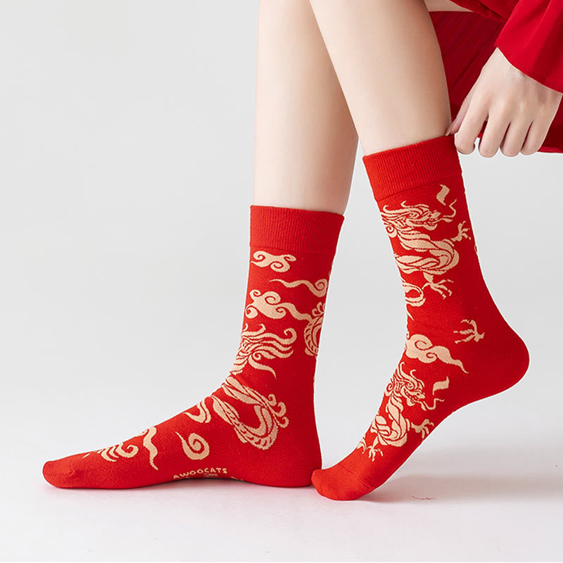 Buddha Stones Casual Red Dragon Cotton Quarter Men Women Unisex Socks - image 8