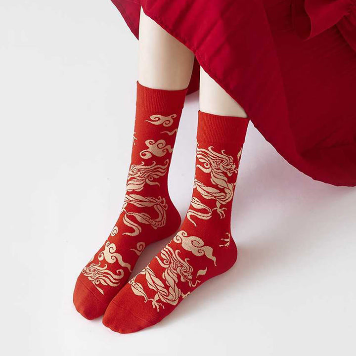 Buddha Stones Casual Red Dragon Cotton Quarter Men Women Unisex Socks - image 6