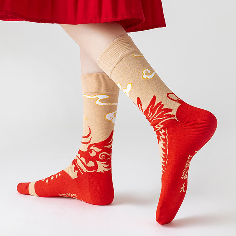 Buddha Stones Casual Red Dragon Cotton Quarter Men Women Unisex Socks - image 2