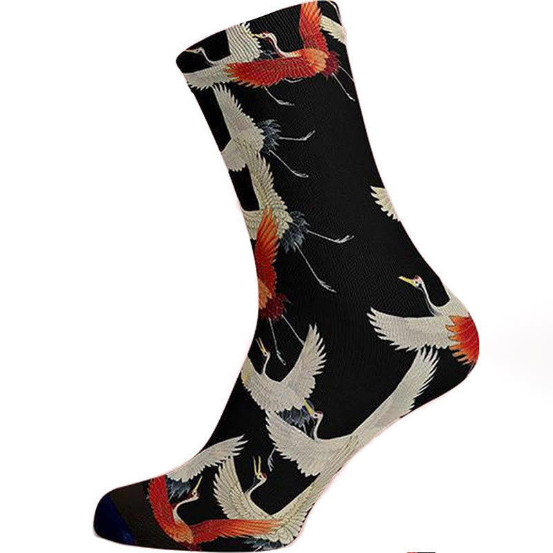 Buddha Stones Casual White Red Cranes Micro Crew Men Women Unisex Socks - Black - One Size Fits Most (US 5-12，EU 37-45，UK/AU 4.5-11.5，AISA 23.5-28.5cm) - image 0