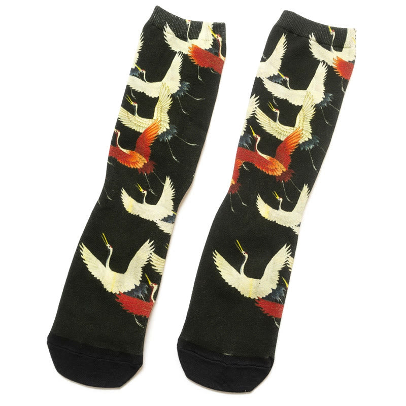 Buddha Stones Casual White Red Cranes Micro Crew Men Women Unisex Socks - image 1