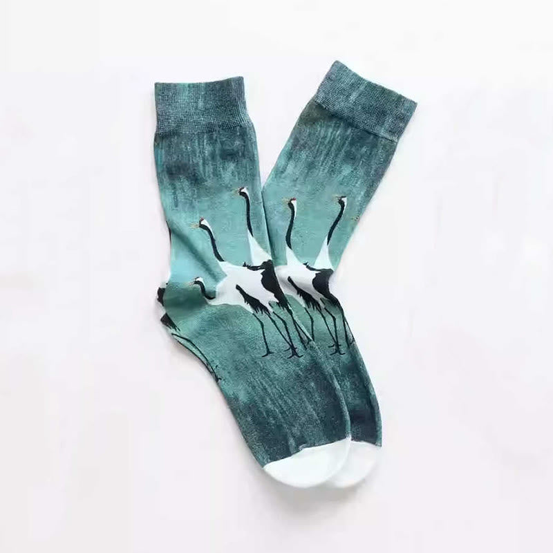 Buddha Stones Casual White Crane Cotton Micro Crew Women's Socks - image 1