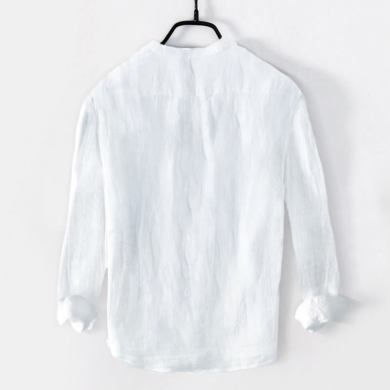 Buddha Stones Solid Color Short Sleeve Half Button Shirt Cotton Linen Men Clothing - image 24