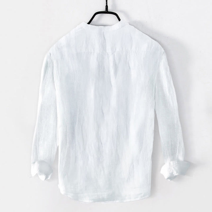 Buddha Stones Solid Color Short Sleeve Half Button Shirt Cotton Linen Men Clothing - image 24