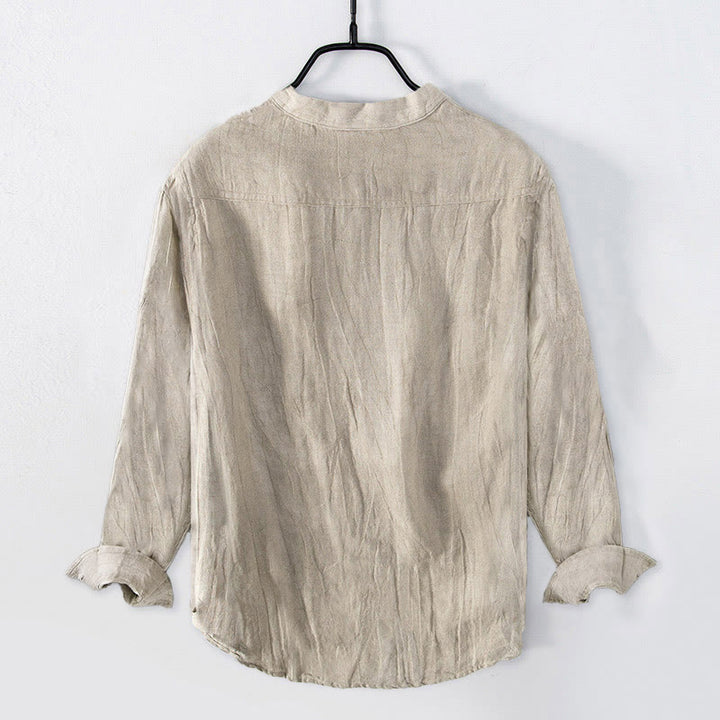 Buddha Stones Solid Color Long Sleeve Half Button Shirt Cotton Linen Men Clothing - image 17