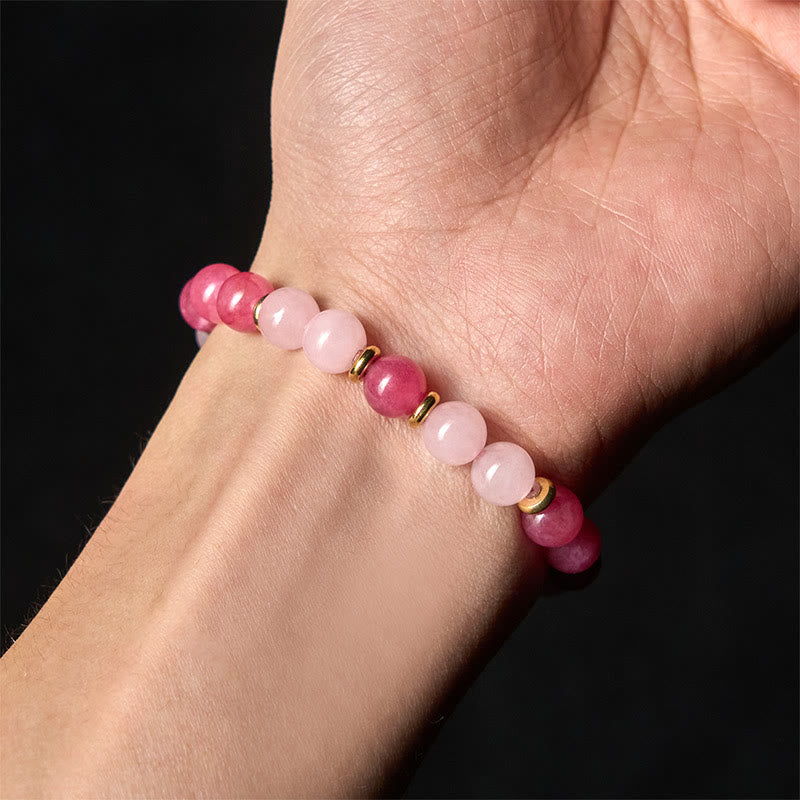 Buddha Stones Strawberry Quartz Pink Crystal Beads Love Positive Bracelet - image 4
