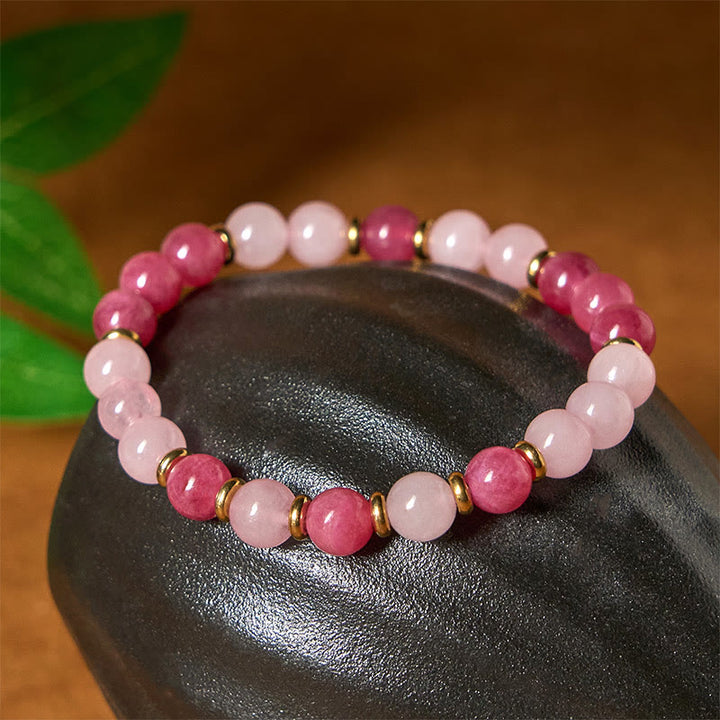Buddha Stones Strawberry Quartz Pink Crystal Beads Love Positive Bracelet - image 3