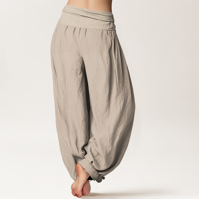 Buddha Stones Lotus Flower Unalome Symbol Pattern Pure Cotton Women's Elastic Waist Harem Pants - image 12
