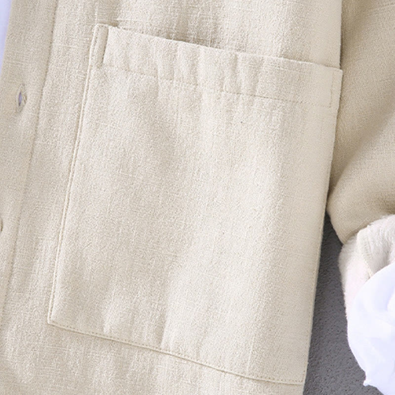 Buddha Stones Men's Stnad Collar Long Sleeve Thermal Fleece-lined Ramie Cotton Jacket With Pockets - image 9