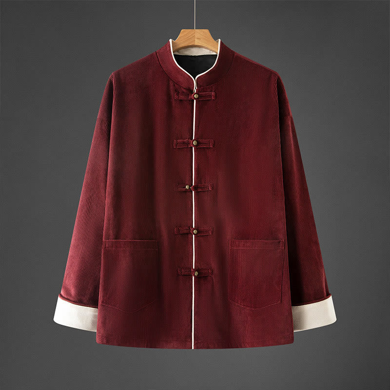 Buddha Stones Men's Frog-Button Mandarin Collar Long Sleeve Cotton Jacket Tang Suit With Pockets - FireBrick - US/UK/AU46，EU56 (5XL) - image 8