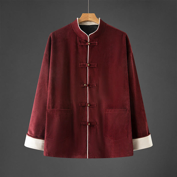 Buddha Stones Men's Frog-Button Mandarin Collar Long Sleeve Cotton Jacket Tang Suit With Pockets - FireBrick - US/UK/AU46，EU56 (5XL) - image 8