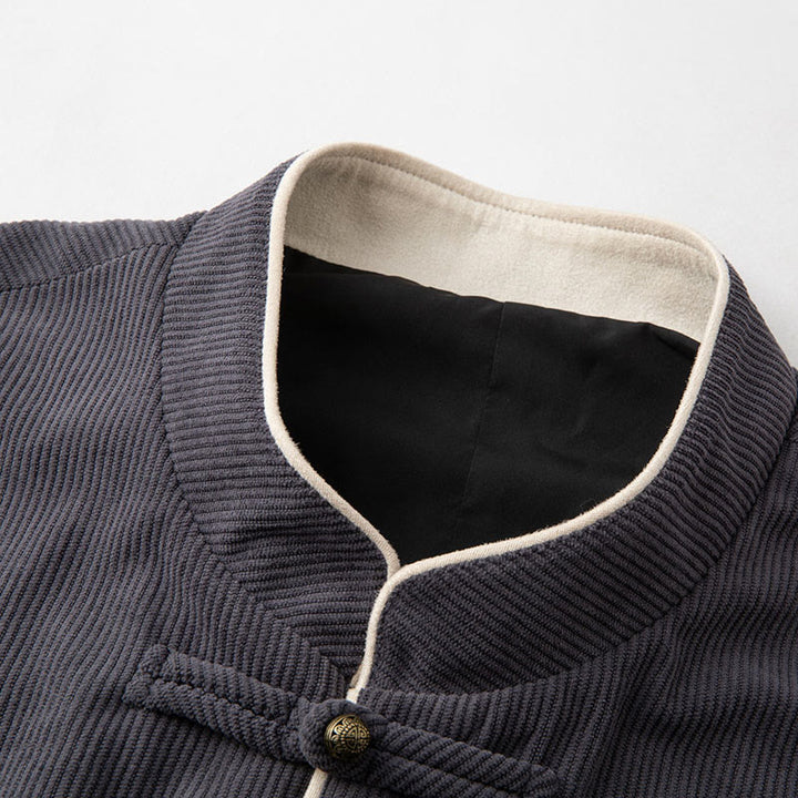 Buddha Stones Men's Frog-Button Mandarin Collar Long Sleeve Cotton Jacket Tang Suit With Pockets - image 2