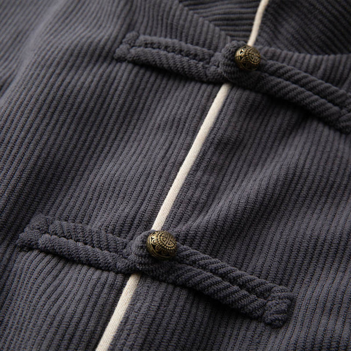 Buddha Stones Men's Frog-Button Mandarin Collar Long Sleeve Cotton Jacket Tang Suit With Pockets - image 3