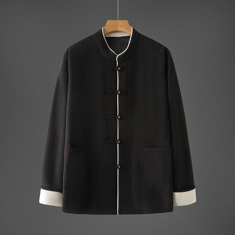 Buddha Stones Men's Frog-Button Mandarin Collar Long Sleeve Cotton Jacket Tang Suit With Pockets - Black - US/UK/AU46，EU56 (5XL) - image 10