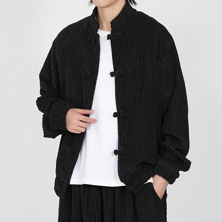 Buddha Stones Men's Chinese Plain Frog-Button Long Sleeve Cotton Corduroy Jacket With Pockets - image 3