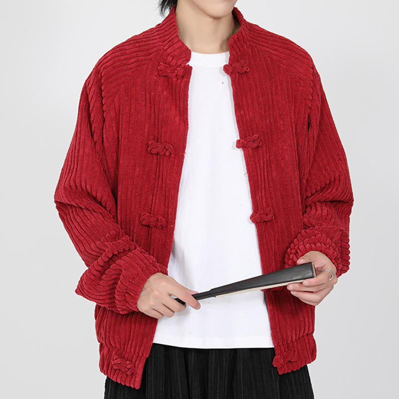 Buddha Stones Men's Chinese Plain Frog-Button Long Sleeve Cotton Corduroy Jacket With Pockets - image 10