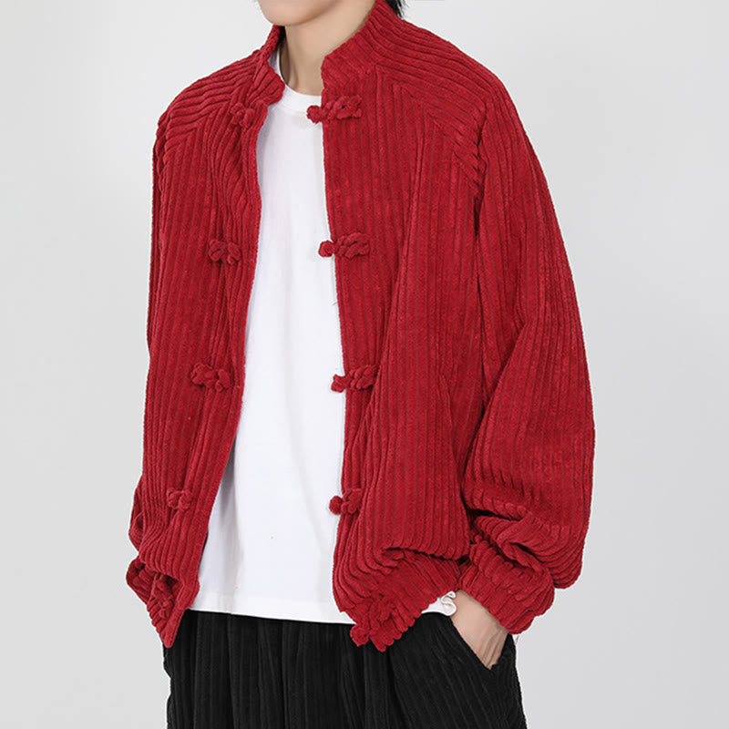Buddha Stones Men's Chinese Plain Frog-Button Long Sleeve Cotton Corduroy Jacket With Pockets - image 9