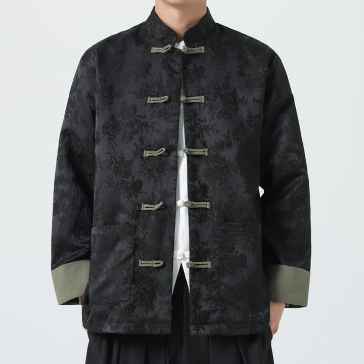 Buddha Stones Jacquard Frog-Button Long Sleeve Men's Cotton Jacket Tang Suit With Pockets - image 4