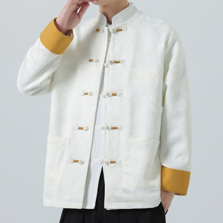 Buddha Stones Jacquard Frog-Button Long Sleeve Men's Cotton Jacket Tang Suit With Pockets - image 14