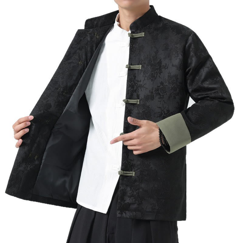 Buddha Stones Jacquard Frog-Button Long Sleeve Men's Cotton Jacket Tang Suit With Pockets - image 11