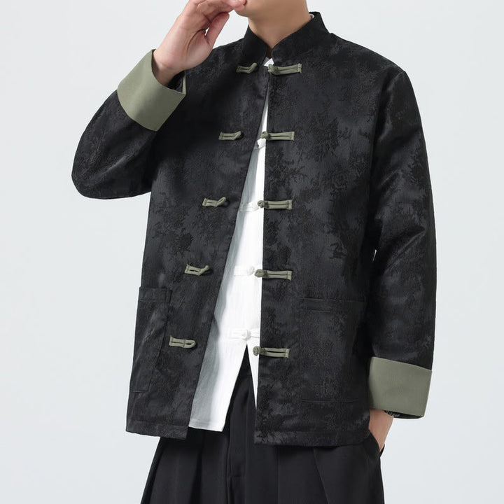 Buddha Stones Jacquard Frog-Button Long Sleeve Men's Cotton Jacket Tang Suit With Pockets - image 3