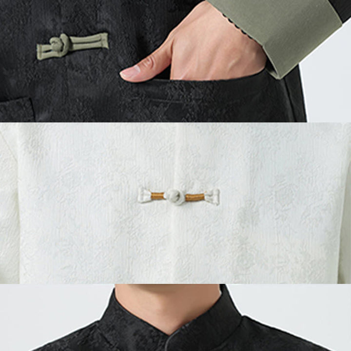 Buddha Stones Jacquard Frog-Button Long Sleeve Men's Cotton Jacket Tang Suit With Pockets - image 19