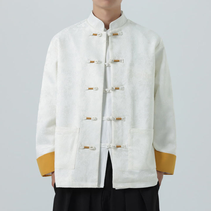 Buddha Stones Jacquard Frog-Button Long Sleeve Men's Cotton Jacket Tang Suit With Pockets - image 13