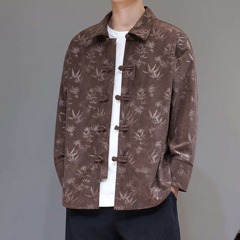 Buddha Stones Jacquard Leaves Pattern Frog-Button Long Sleeve Men's Cotton Tang Suit Jacket - image 28
