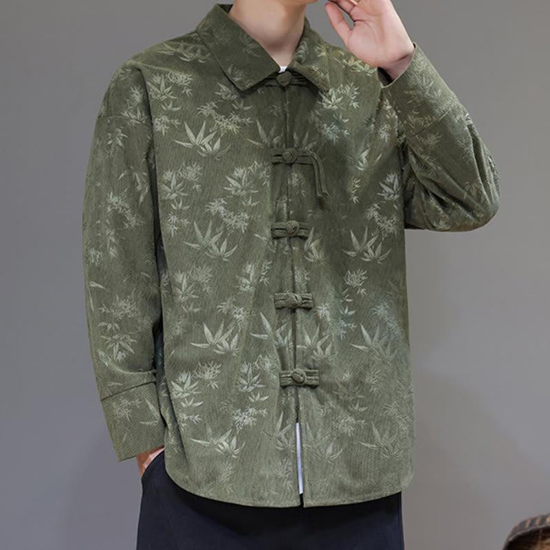 Buddha Stones Jacquard Leaves Pattern Frog-Button Long Sleeve Men's Cotton Tang Suit Jacket - image 23