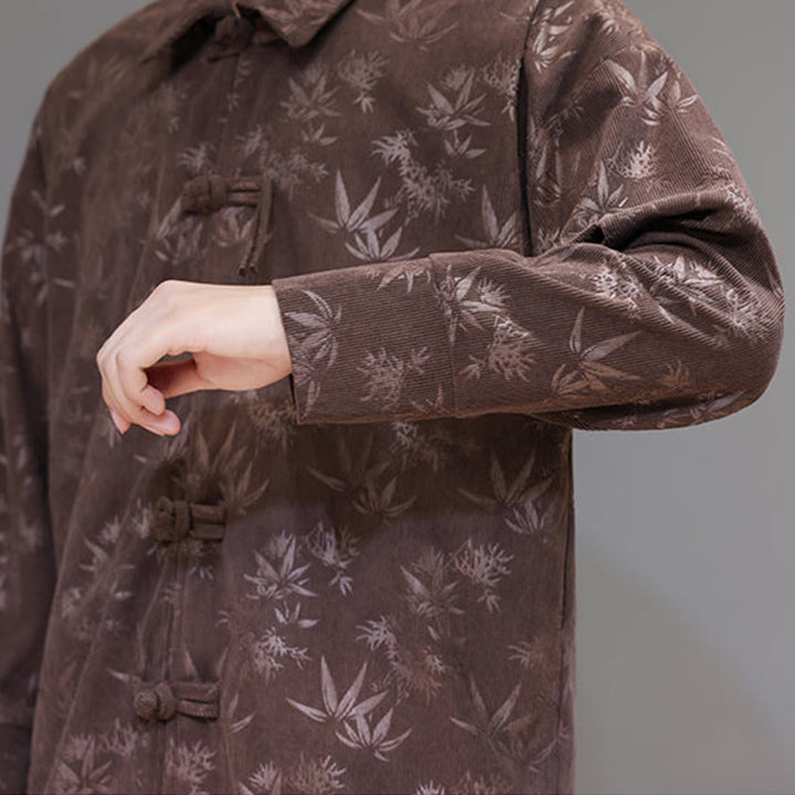 Buddha Stones Jacquard Leaves Pattern Frog-Button Long Sleeve Men's Cotton Tang Suit Jacket - image 36