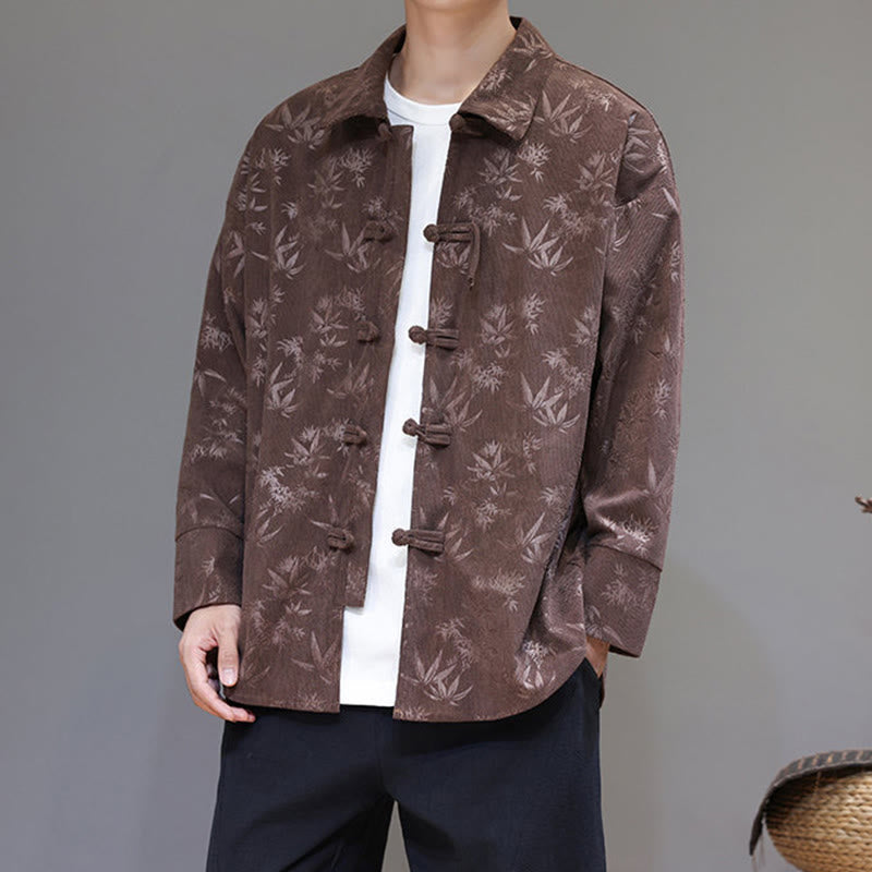 Buddha Stones Jacquard Leaves Pattern Frog-Button Long Sleeve Men's Cotton Tang Suit Jacket - image 29