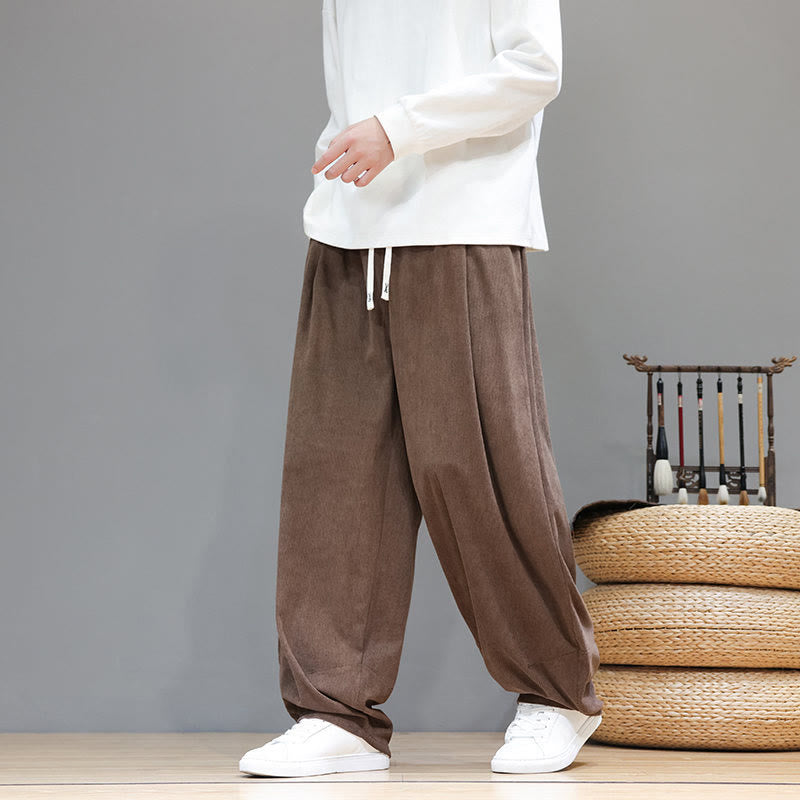 Buddha Stones Plain Color Pure Cotton Corduroy Men's Harem Pants With Pockets - Sienna - US/UK/AU46，EU56 (5XL) - image 0