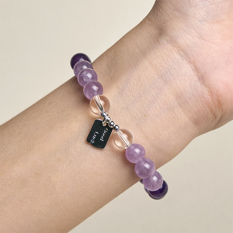 Buddha Stones Amethyst Rose Quartz Strawberry Quartz Good Luck Charm Bracelet - image 4