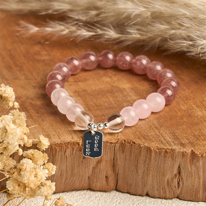 Buddha Stones Amethyst Rose Quartz Strawberry Quartz Good Luck Charm Bracelet - image 13