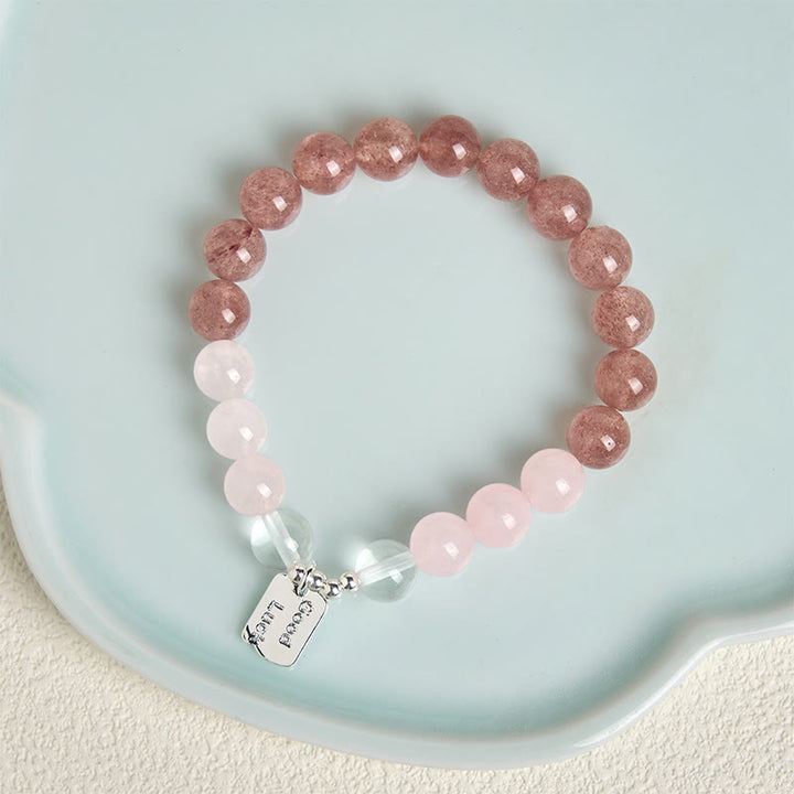 Buddha Stones Amethyst Rose Quartz Strawberry Quartz Good Luck Charm Bracelet - image 19