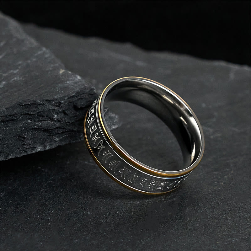 Buddha Stones Tibetan Scriptures Shurangama Mantra Titanium Steel Balance Ring - image 3