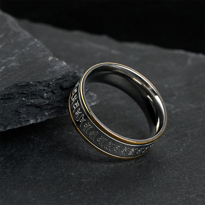 Buddha Stones Tibetan Scriptures Shurangama Mantra Titanium Steel Balance Ring - image 3