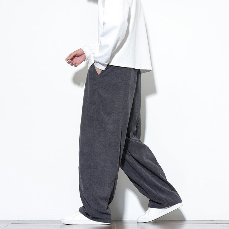 Buddha Stones Plain Drawstring Pure Cotton Corduroy Men's Harem Pants With Pockets - image 15
