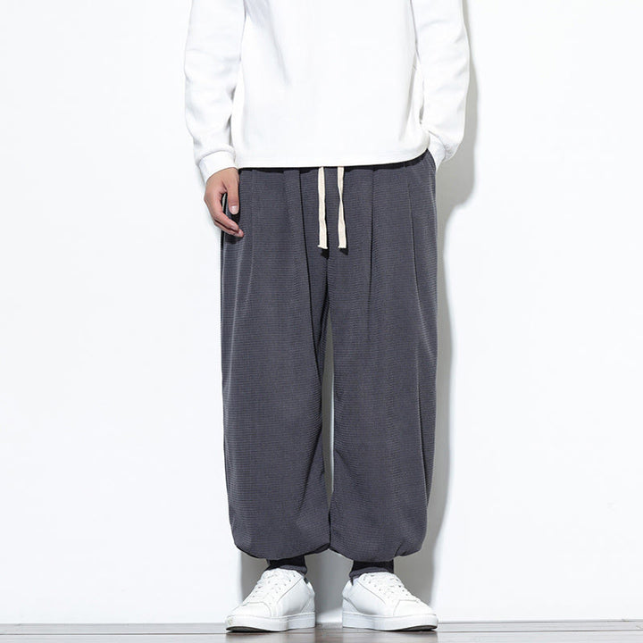 Buddha Stones Fall Plain Drawstring Simple Design Men's Harem Cotton Corduroy Pants With Pockets - LightSlateGray - US/UK/AU46，EU56 (5XL) - image 8