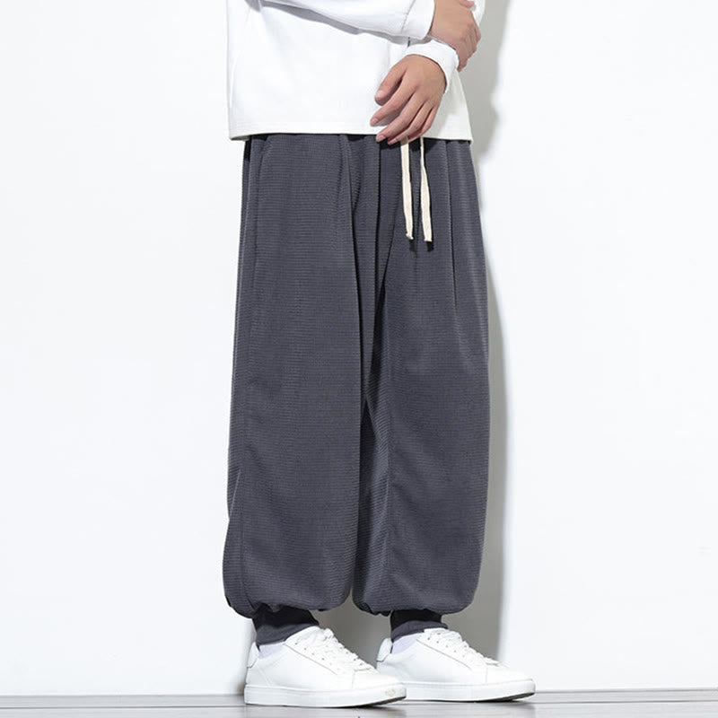 Buddha Stones Fall Plain Drawstring Simple Design Men's Harem Cotton Corduroy Pants With Pockets - image 13