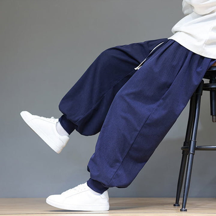 Buddha Stones Fall Plain Drawstring Simple Design Men's Harem Cotton Corduroy Pants With Pockets - image 55