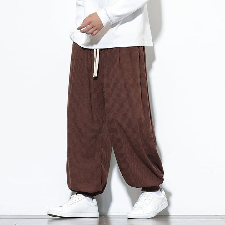 Buddha Stones Fall Plain Drawstring Simple Design Men's Harem Cotton Corduroy Pants With Pockets - image 59