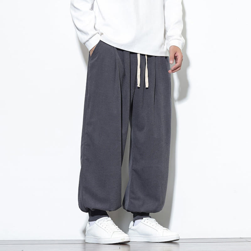 Buddha Stones Fall Plain Drawstring Simple Design Men's Harem Cotton Corduroy Pants With Pockets - image 12