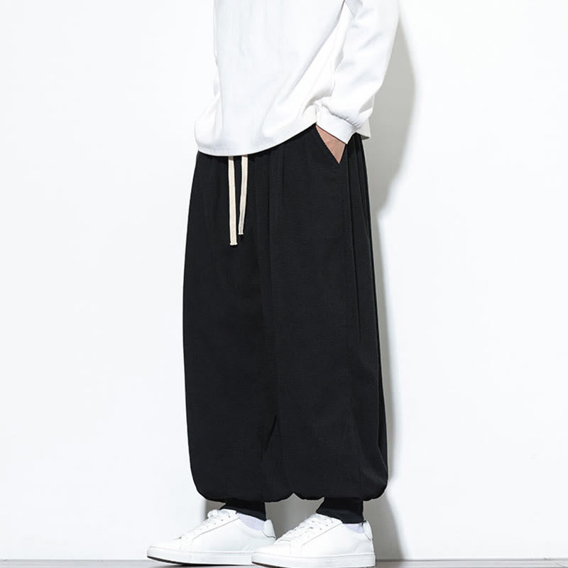 Buddha Stones Fall Plain Drawstring Simple Design Men's Harem Cotton Corduroy Pants With Pockets - image 22