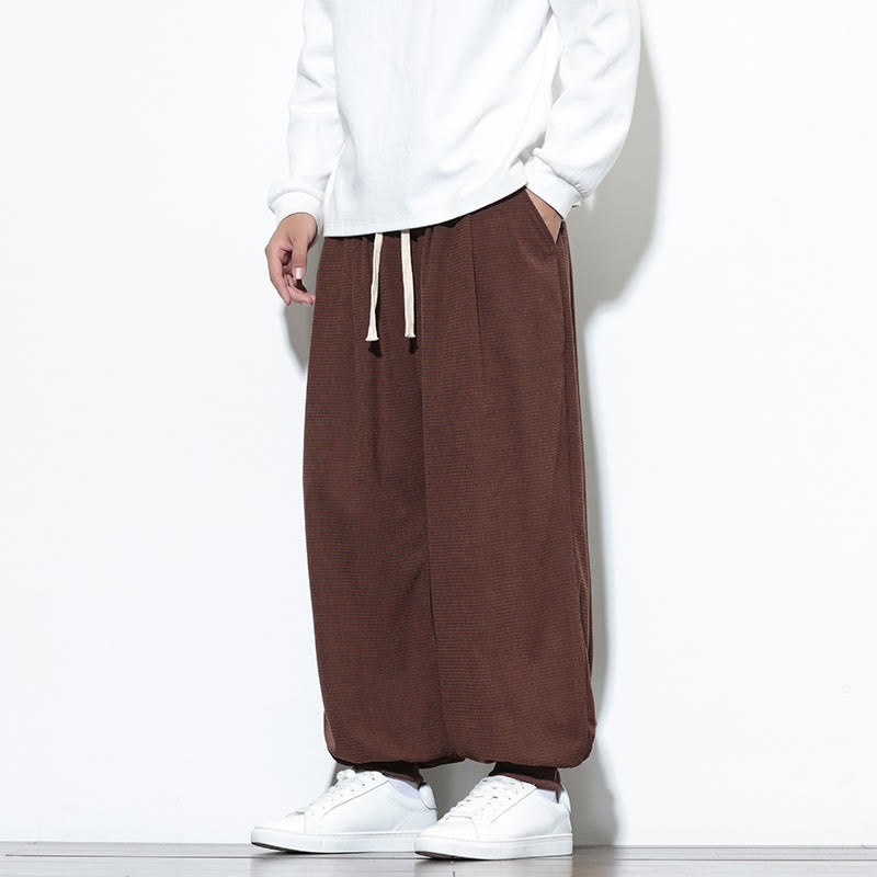 Buddha Stones Fall Plain Drawstring Simple Design Men's Harem Cotton Corduroy Pants With Pockets - image 61