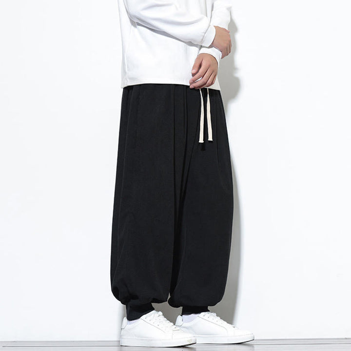 Buddha Stones Fall Plain Drawstring Simple Design Men's Harem Cotton Corduroy Pants With Pockets - image 27