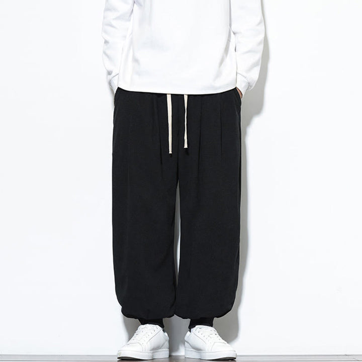 Buddha Stones Fall Plain Drawstring Simple Design Men's Harem Cotton Corduroy Pants With Pockets - image 25